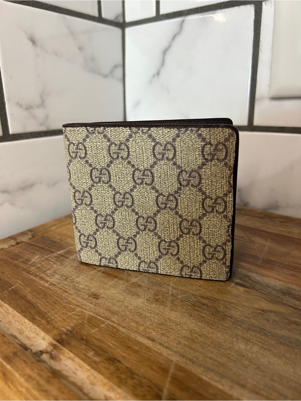 Gucci Brown & Beige Signature Monogram Bi-Fold Wallet